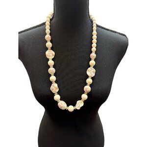 Vintage 15” Strand Graduated White & Pastel Paisley Bead Japan Necklace